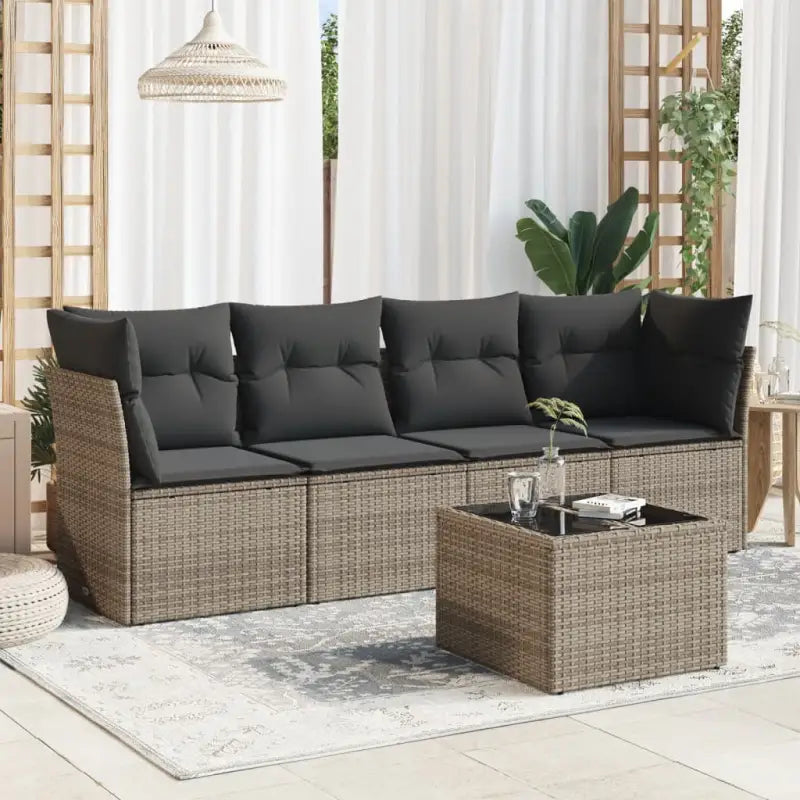 Poly rattan loungeset met comfortabele zitervaring en gepoedercoat staal - Grijs / Met tafel - Tuinsets