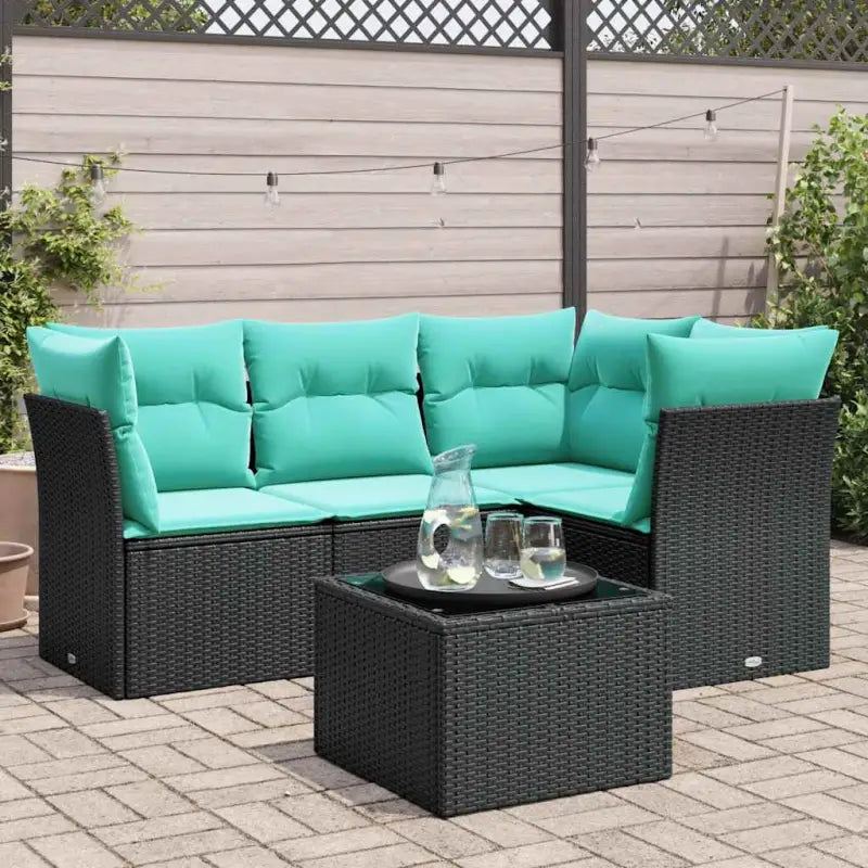 Poly Rattan Loungeset met comfortabele zitervaring en gepoedercoat staal - Zwart en blauw / Met tafel - Tuinsets