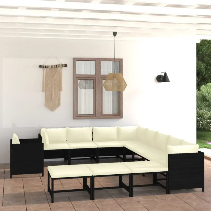 Poly rattan loungeset met diepte zitting en comfortabel materiaal vulling - Zwart / 3x hoek + 5x midden + Fauteuil + 3x