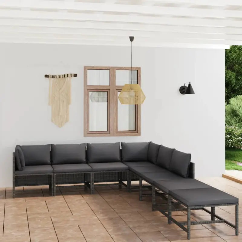 Poly rattan loungeset met diepte zitting en comfortabel materiaal vulling - Grijs / 2x hoek + 4x midden + 2x