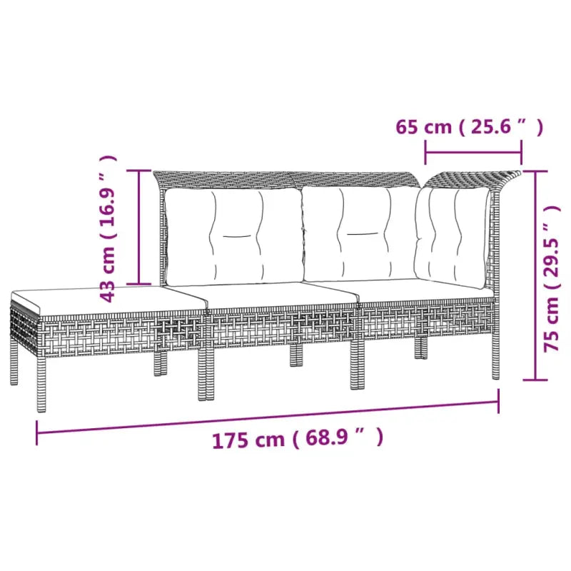 Poly Rattan Loungeset met diepte zitting en rasterontwerp draagvermogen - Tuinsets