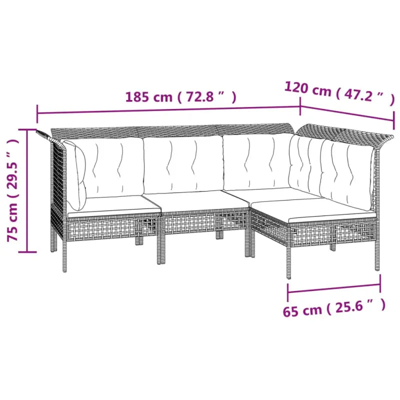 Poly Rattan Loungeset met diepte zitting en rasterontwerp draagvermogen - Tuinsets