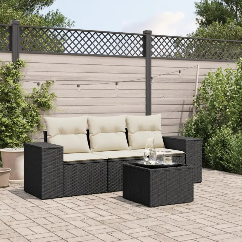 Poly rattan loungeset met gepoedercoat staal afmetingen en waterdichte tas - Zwart en crème / Met tafel - Tuinsets