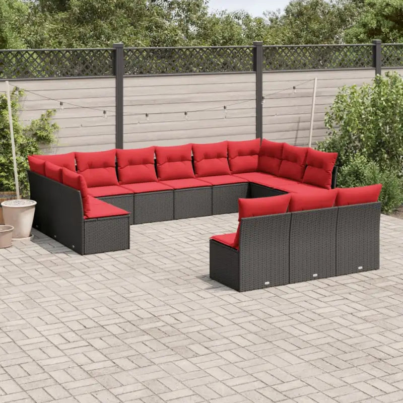 Poly rattan loungeset met gepoedercoat staal en waterdichte tas - Bruin en rood / Zonder tafel - Tuinsets
