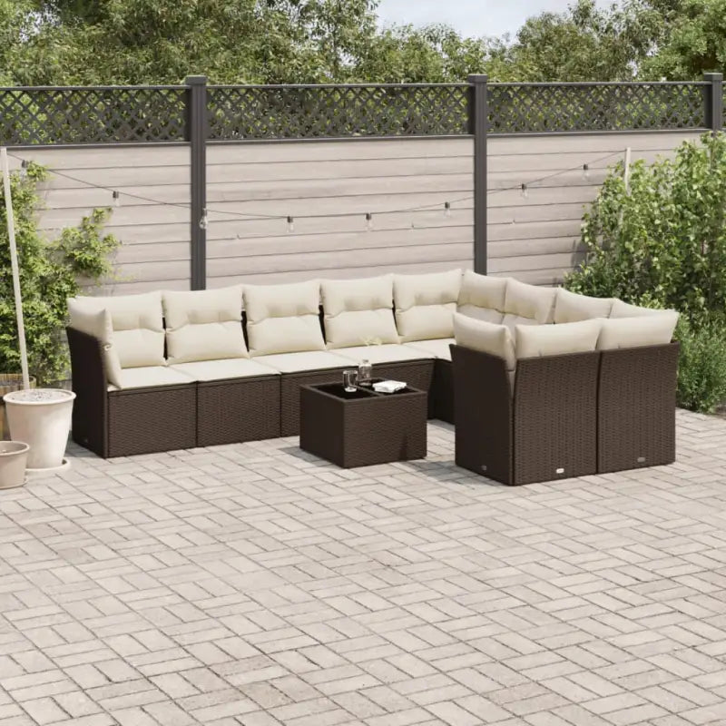 Poly rattan loungeset met gepoedercoat staal en waterdichte tas - Bruin en crème / Met tafel - Tuinsets