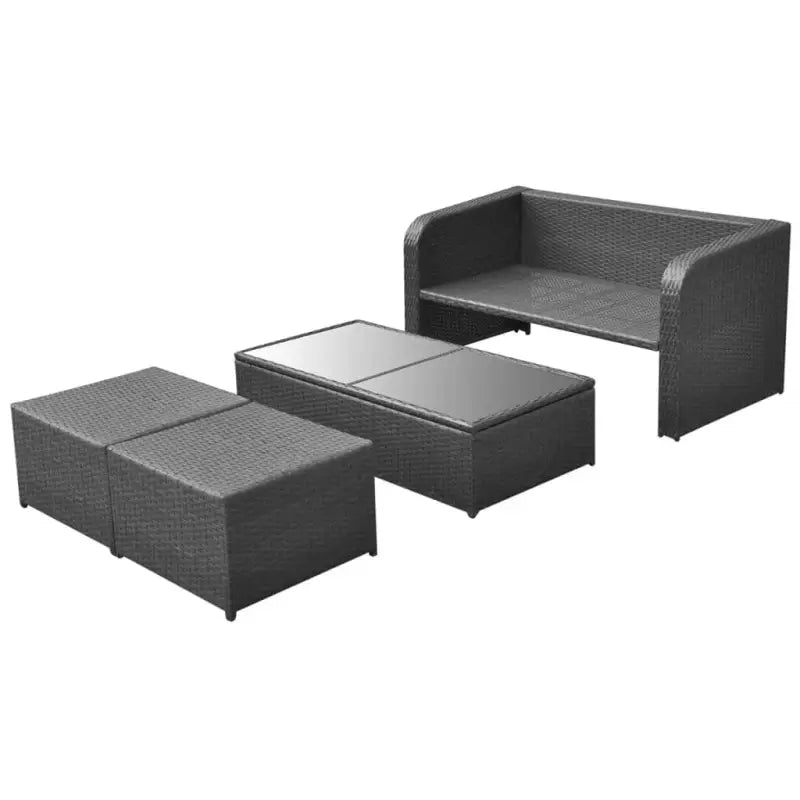 Poly rattan loungeset met glazen tafelblad inclusief levering - Zwart - Tuinsets