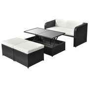 Poly rattan loungeset met glazen tafelblad inclusief levering - Zwart - Tuinsets