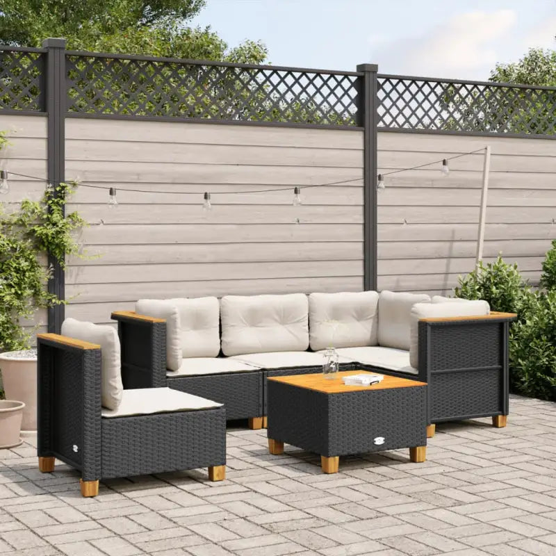 Poly rattan loungeset met natuurlijke olieafwerking en comfortabele zitervaring - Zwart / Met tafel / Dichtgeweven