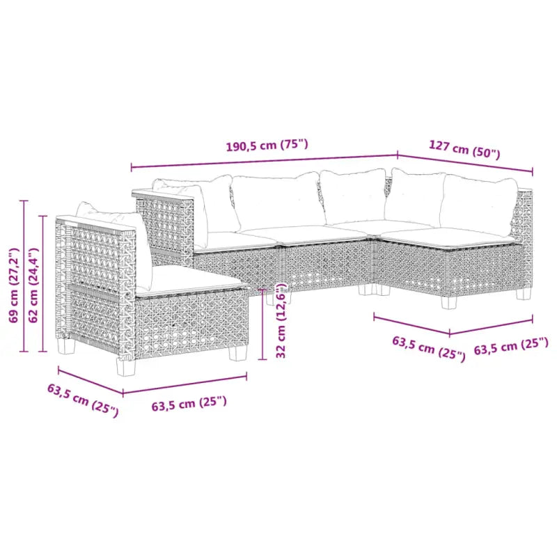 Poly rattan loungeset met natuurlijke olieafwerking en comfortabele zitervaring - Tuinsets