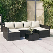 Poly rattan loungeset met U-vormige bank in zwart materiaal - Tuinsets