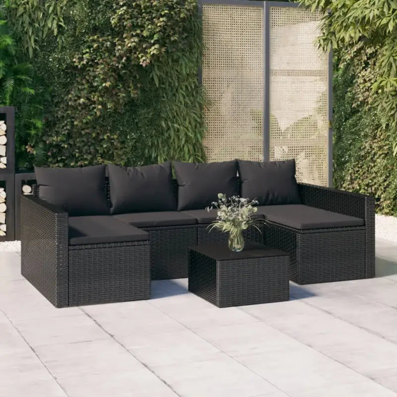 Poly rattan loungeset met U-vormige bank in zwart materiaal - Zwart - Tuinsets