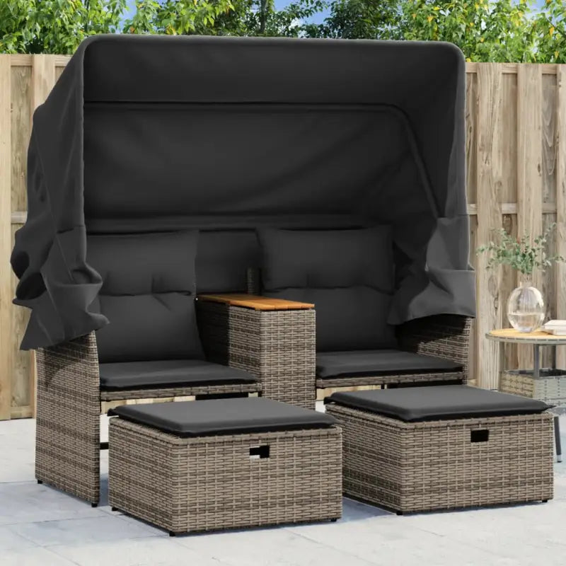 Poly Rattan Loungeset met Uitschuifbare Luifel en Wasbare Hoes - Loungebanken