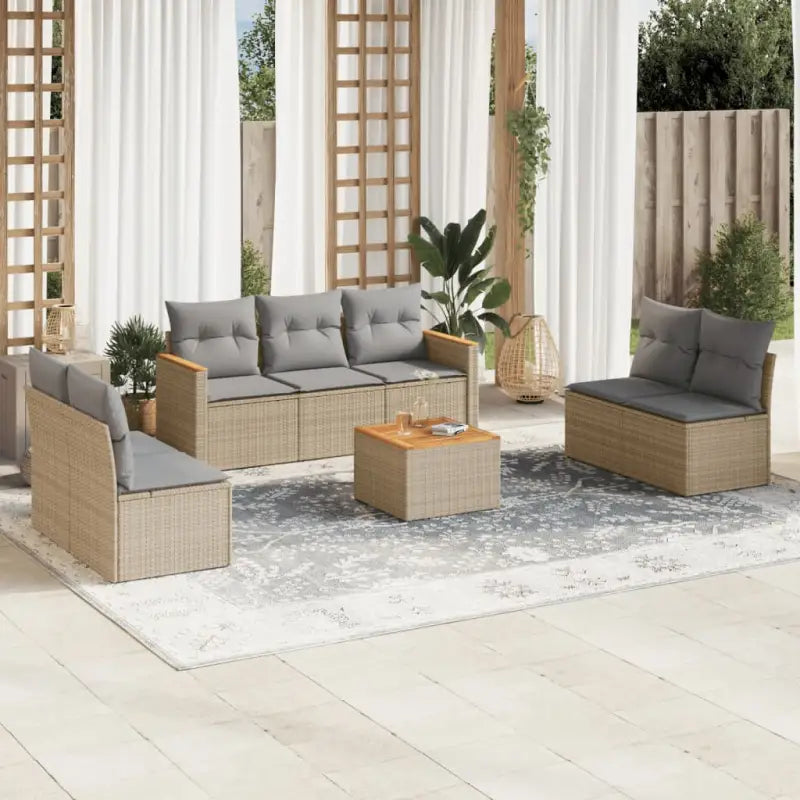 Poly rattan loungeset met wasbare hoes en gepoedercoat staal afmetingen - Gemengd beige / Met tafel - Tuinsets