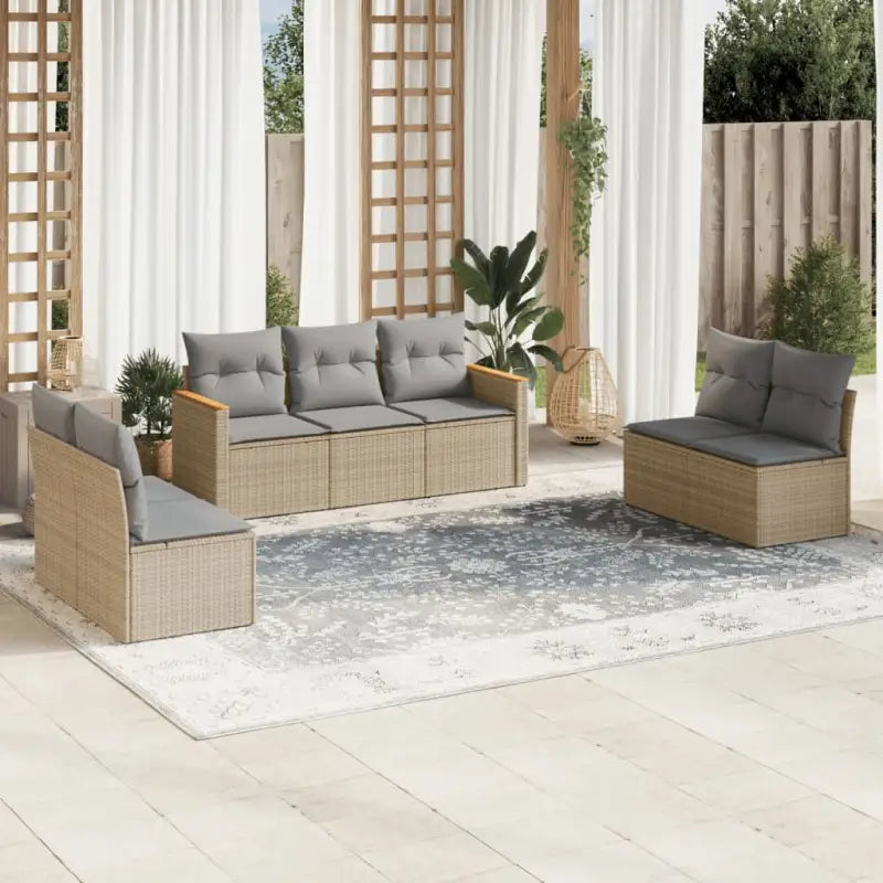 Poly rattan loungeset met wasbare hoes en gepoedercoat staal afmetingen - Gemengd beige / Zonder tafel - Tuinsets