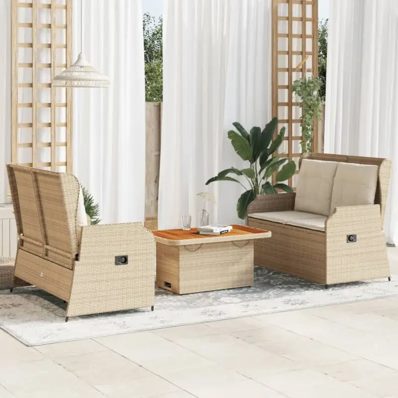 Poly rattan loungeset met wasbare hoes voor een comfortabele zitervaring - beige en crèmekleurig / 90 x 55 x 40/71 cm