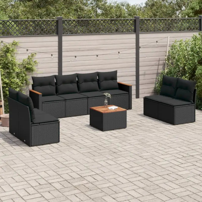 Poly Rattan Loungeset met Wasbare Hoezen en Gepoedercoat Staal Afmetingen - Zwart / Met tafel - Tuinsets