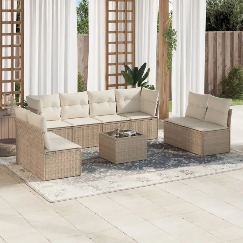Poly Rattan Loungeset met waterdichte tas en gepoedercoat staal afmetingen - beige en crèmekleurig / Met tafel
