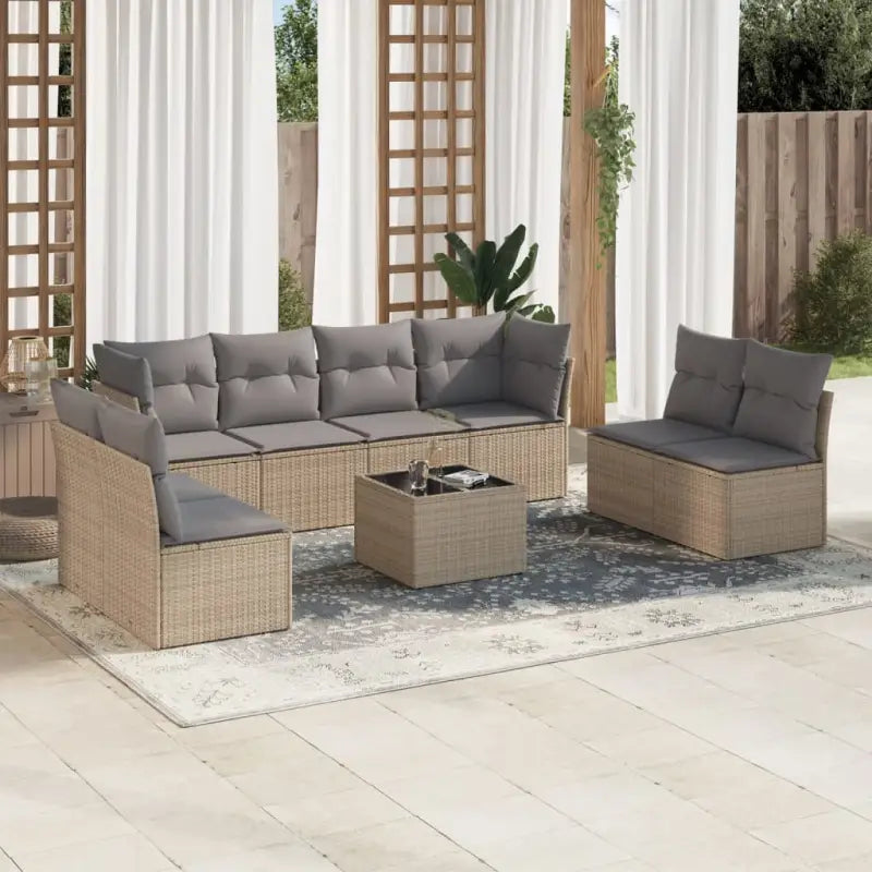 Poly Rattan Loungeset met waterdichte tas en gepoedercoat staal afmetingen - Beige en grijs / Met tafel - Tuinsets