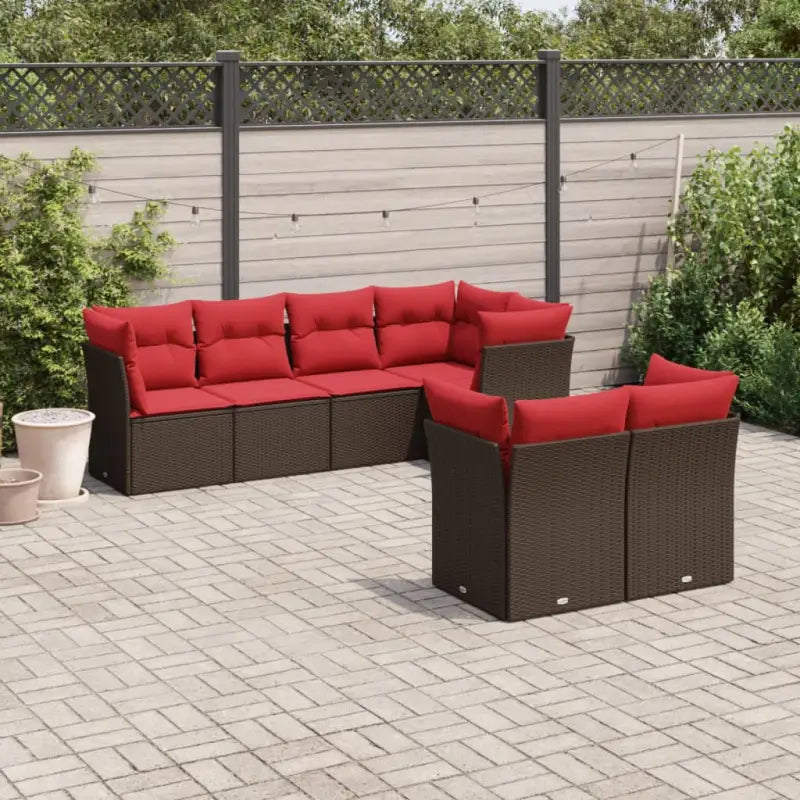 Poly rattan loungeset met waterdichte tas en gepoedercoat staal afmetingen - Bruin en rood - Tuinsets