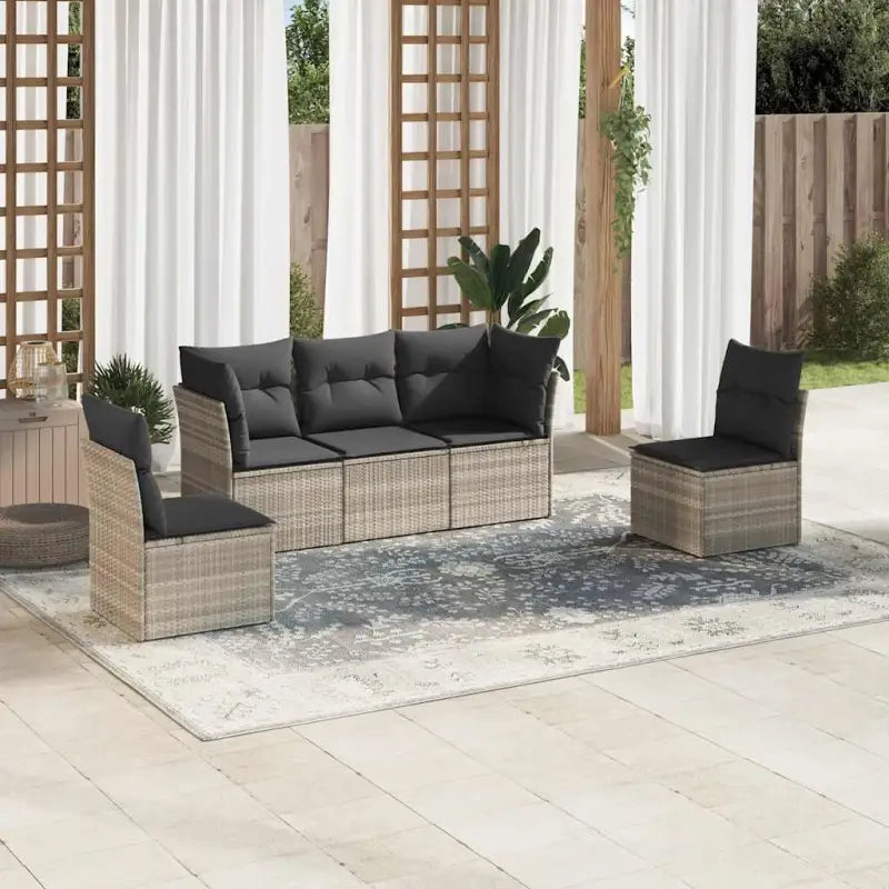 Poly Rattan Loungeset met Waterdichte Tas en Gepoedercoat Staal - Lichtgrijs / Zonder tafel - Tuinsets
