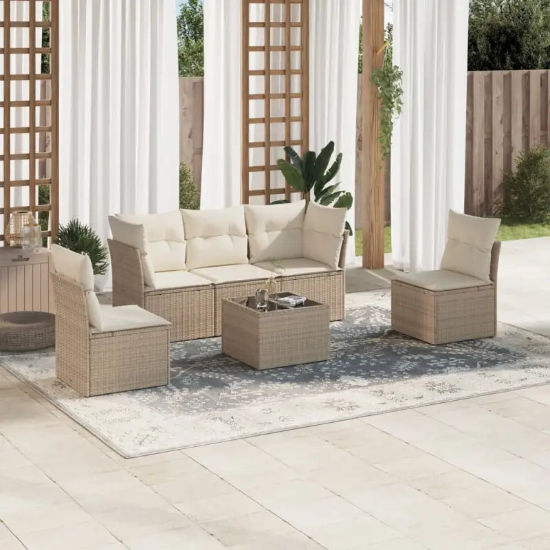 Poly Rattan Loungeset met Waterdichte Tas en Gepoedercoat Staal - beige en crèmekleurig / Met tafel - Tuinsets