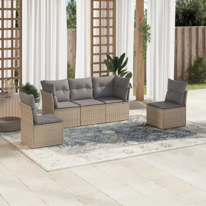 Poly Rattan Loungeset met Waterdichte Tas en Gepoedercoat Staal - Beige en grijs / Zonder tafel - Tuinsets