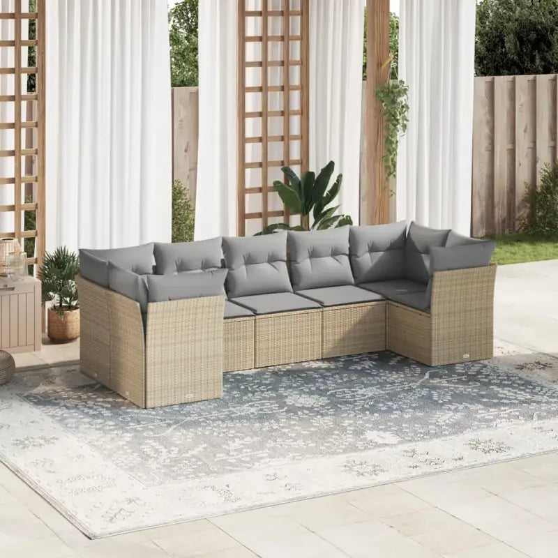 Poly Rattan Loungeset met Waterdichte Tas en Gepoedercoat Staal - Beige en grijs - Tuinsets