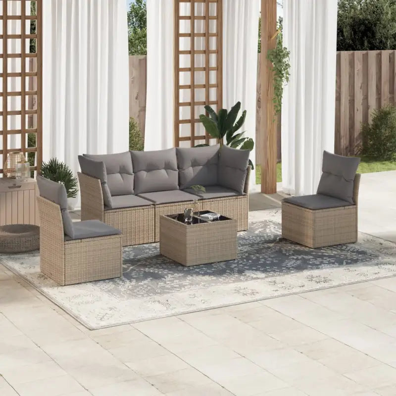 Poly Rattan Loungeset met Waterdichte Tas en Gepoedercoat Staal - Beige en grijs / Met tafel - Tuinsets