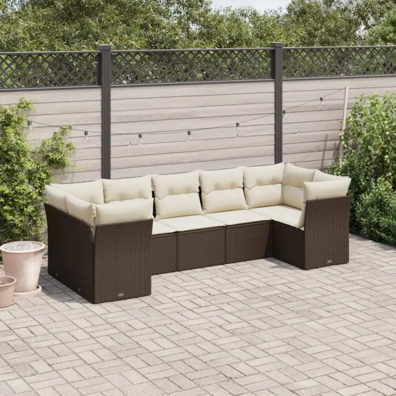 Poly Rattan Loungeset met Waterdichte Tas en Gepoedercoat Staal - Bruin en crème - Tuinsets