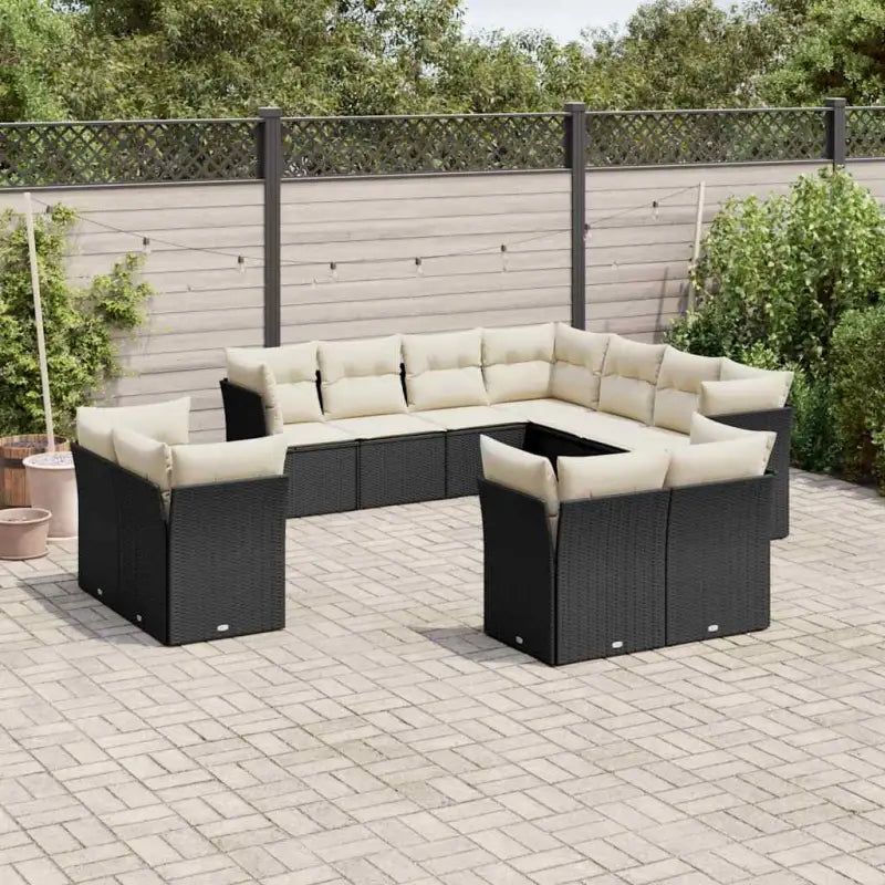 Poly Rattan Loungeset met Waterdichte Tas en Gepoedercoat Staal - Zwart en crème / Zonder tafel - Tuinsets