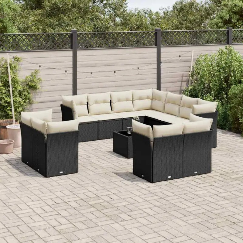 Poly Rattan Loungeset met Waterdichte Tas en Gepoedercoat Staal - Zwart en crème / Met tafel - Tuinsets