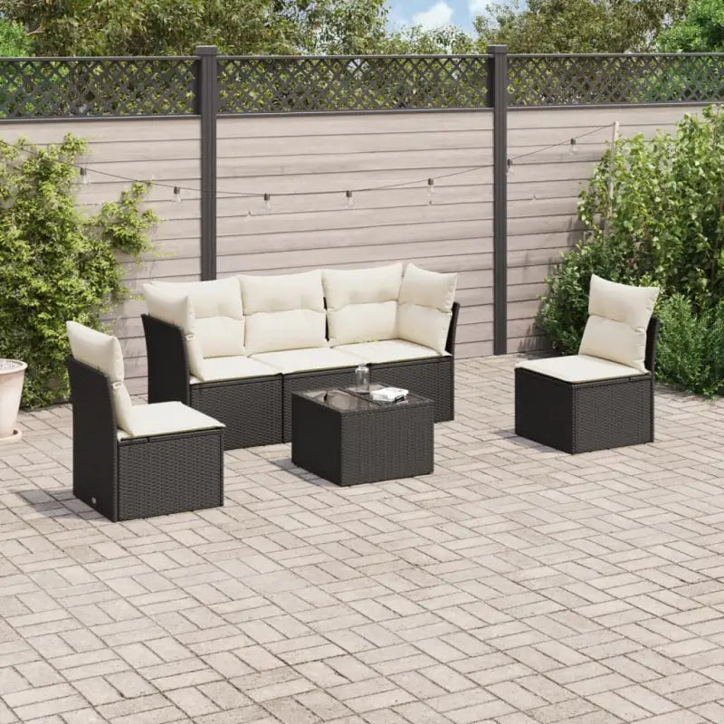 Poly Rattan Loungeset met Waterdichte Tas en Gepoedercoat Staal - Zwart en crème / Met tafel - Tuinsets