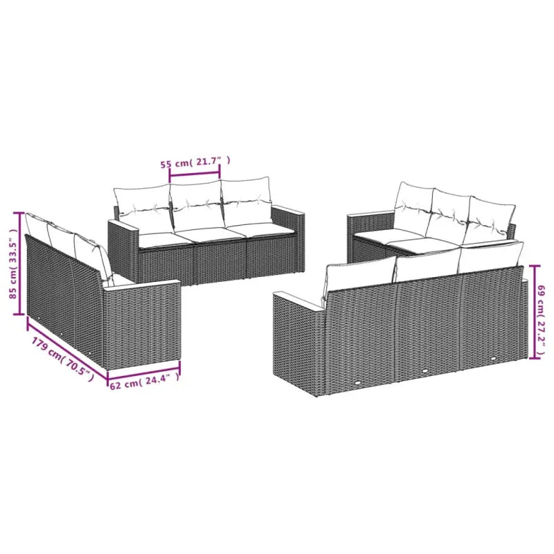Poly rattan loungeset met waterdichte tas en wasbare hoes voor buitengebruik - Tuinsets