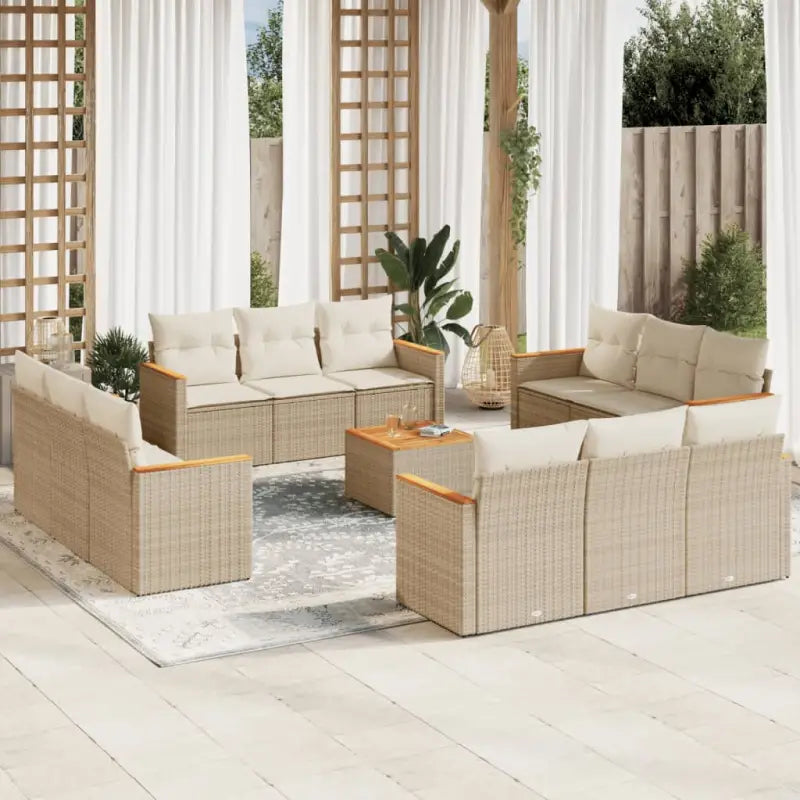 Poly rattan loungeset met waterdichte tas en wasbare hoes voor buitengebruik - beige en crèmekleurig / Met tafel