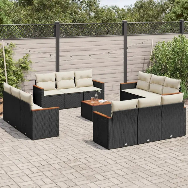 Poly rattan loungeset met waterdichte tas en wasbare hoes voor buitengebruik - Zwart en crème / Met tafel - Tuinsets