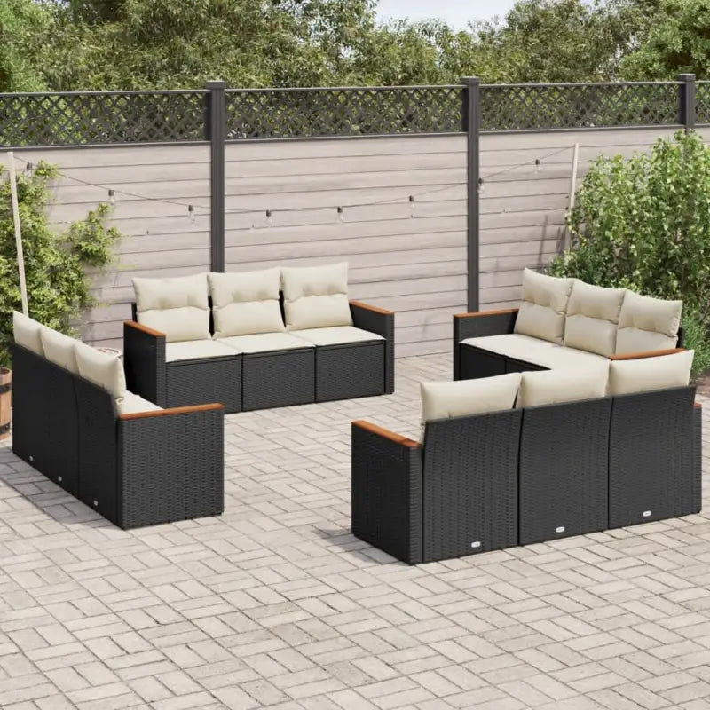 Poly rattan loungeset met waterdichte tas en wasbare hoes voor buitengebruik - Zwart en crème / Zonder tafel - Tuinsets