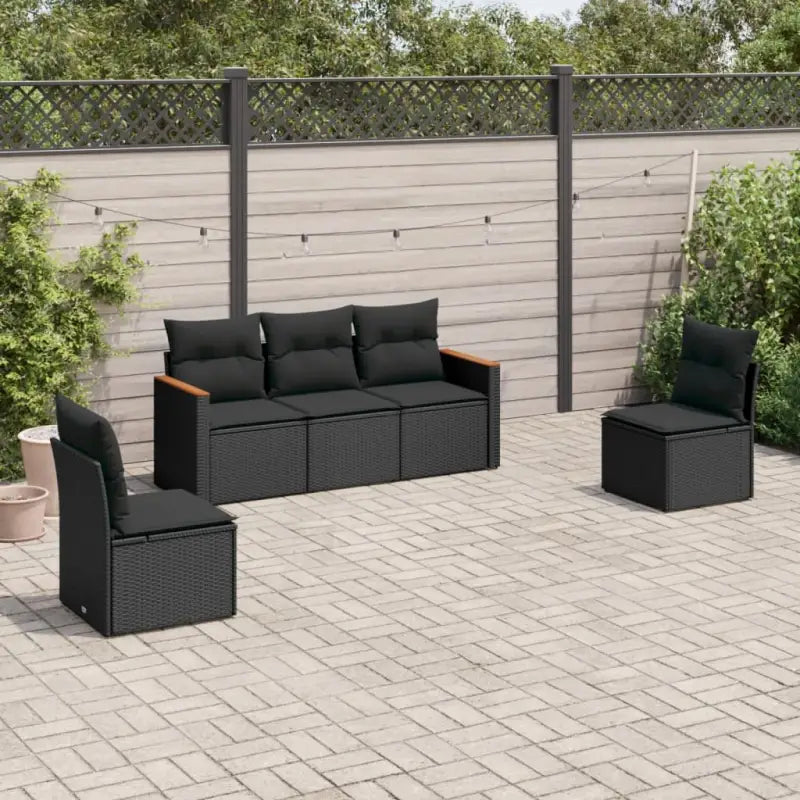 Poly rattan loungeset met waterdichte tas en wasbare hoes voor buiten genieten - Zwart / Zonder tafel - Tuinsets