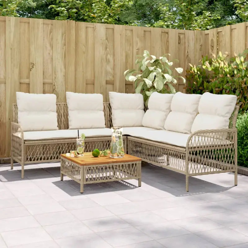 Poly rattan loungeset voor comfortabele zitervaring met wasbare hoes - beige en crèmekleurig - Tuinsets