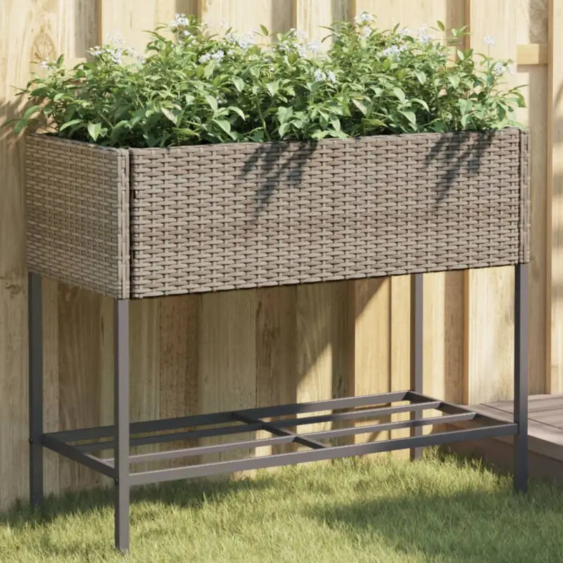 Poly rattan plantenbak met nonwoven zak voor tuin of terras - Grijs / 90 x 40 x 75 cm / 1 - Bloempotten & plantenbakken