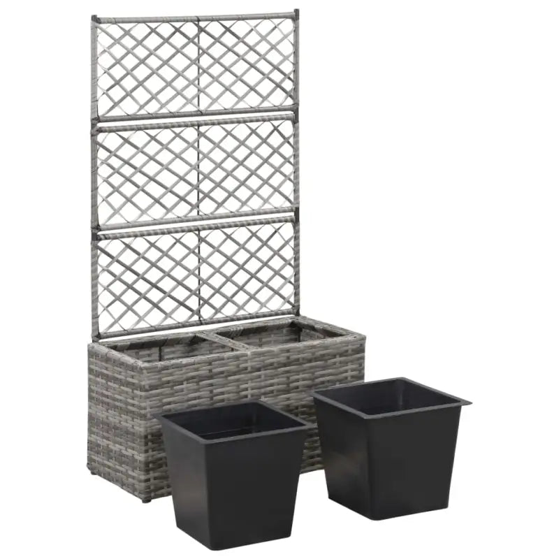 Poly rattan plantenbak met uitneembare potten en latwerk voor tuin - Bloempotten & plantenbakken