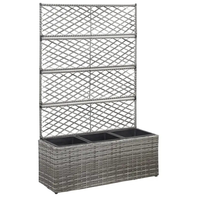 Poly rattan plantenbak met uitneembare potten en latwerk voor tuin - Grijs / 83 x 30 x 130 cm / 1 - Bloempotten &
