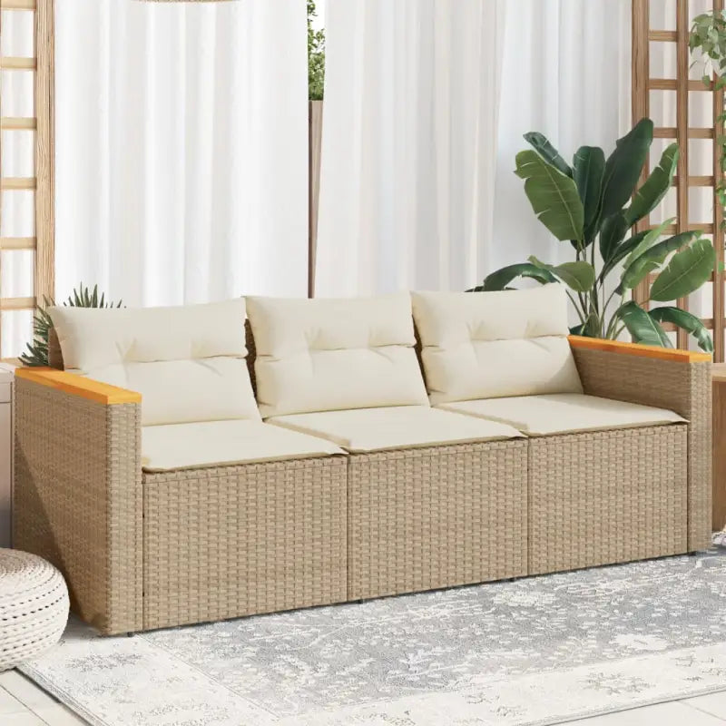 Poly rattan tuinbank met comfortabele zitervaring en wasbare hoes - Beige / 1 - Loungebanken