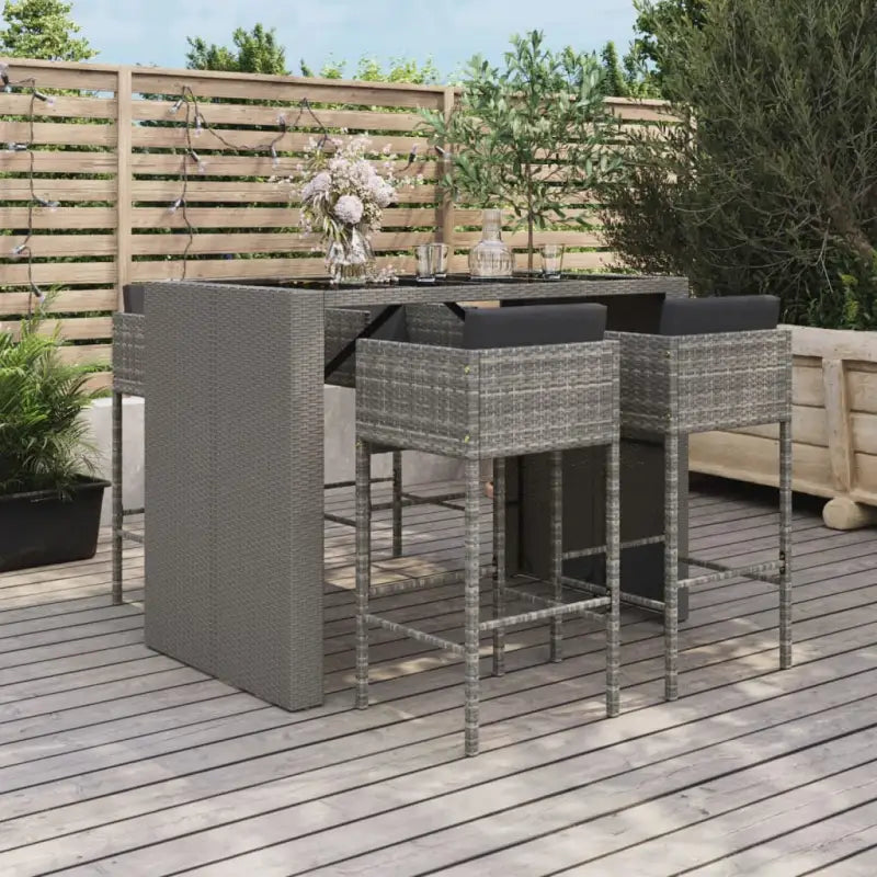Poly rattan tuinbarset met gehard glas en eenvoudig schoon onderhoud - Grijs - Tuinsets