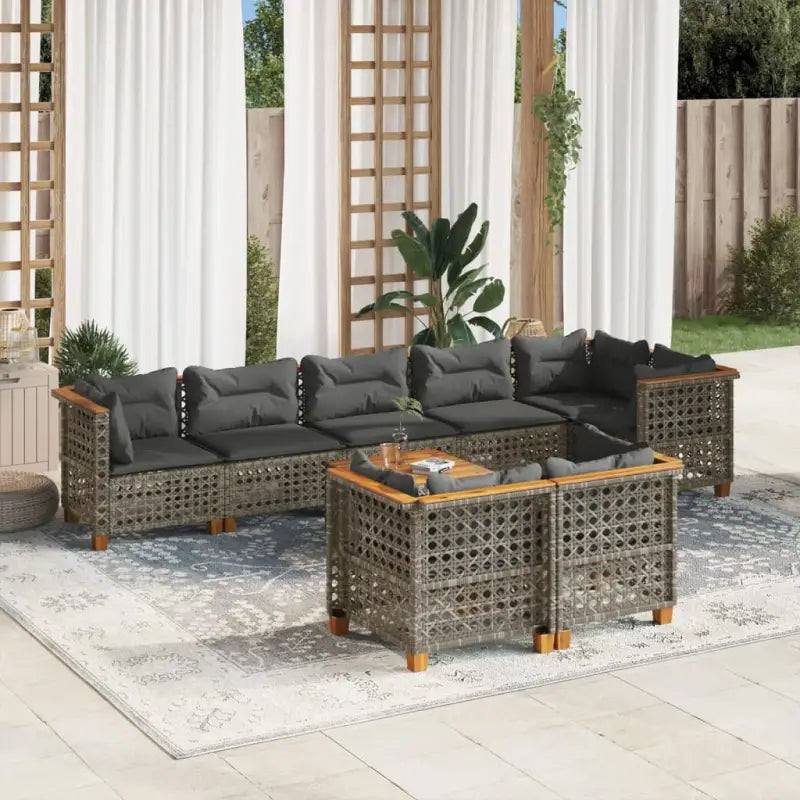 Poly rattan tuininset met natuurlijke olieafwerking en comfortabele zitervaring - Grijs / Met tafel / gat weven