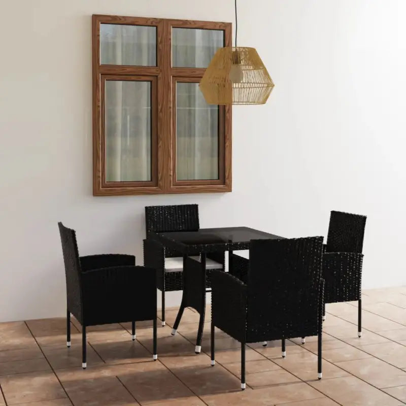 Poly Rattan Tuinset in Zwart met Stalen Frame voor Buitengebruik - Zwart en wit / 80 cm tafellengte - Tuinsets
