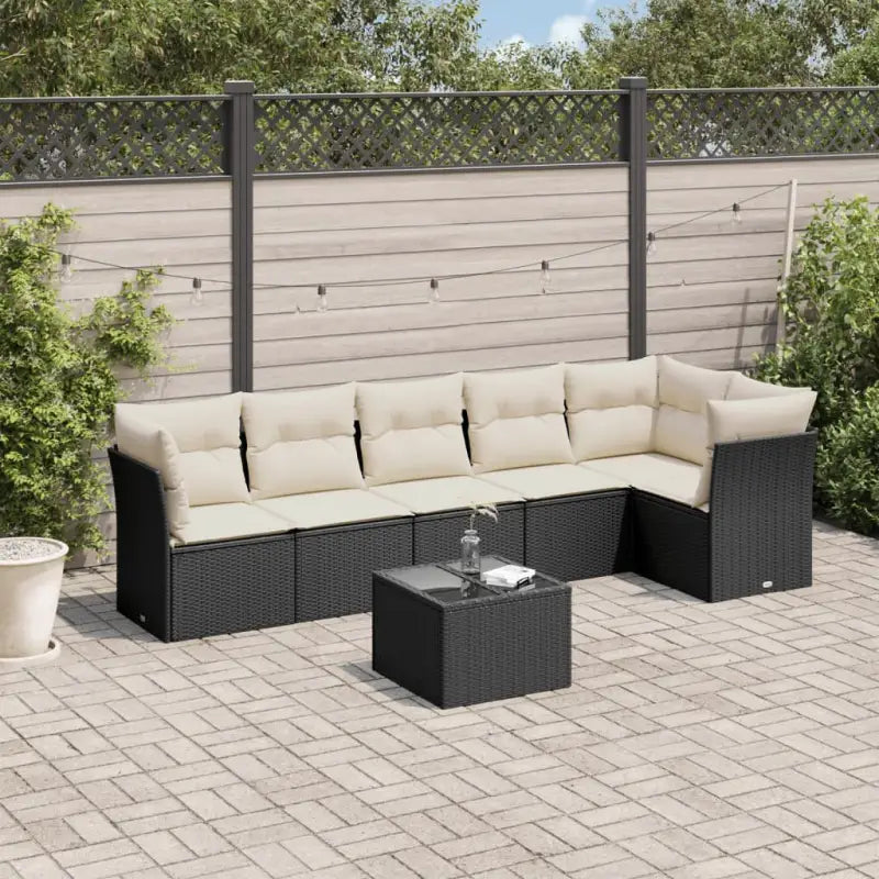 Poly Rattan Tuinset met Gepoedercoat Staal en Waterdichte Tas - Zwart en crème / Met tafel - Tuinsets
