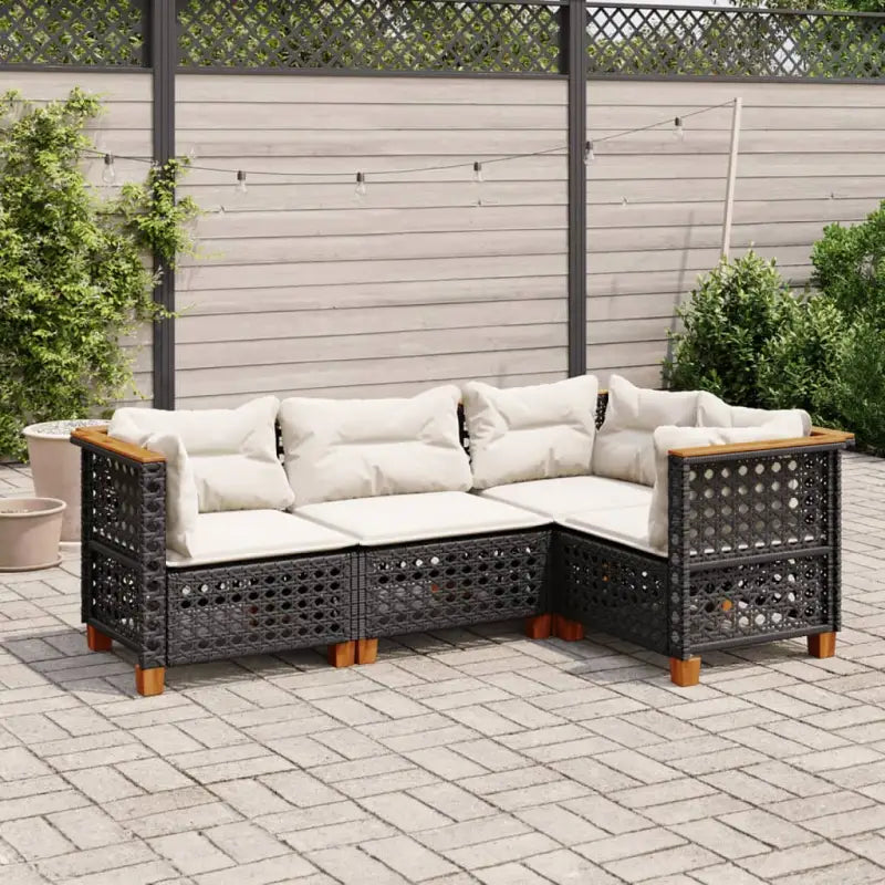 Poly Rattan Tuinset met Natuurlijke Olieafwerking en Comfortabele Zitervaring - Zwart / Zonder tafel / gat weven