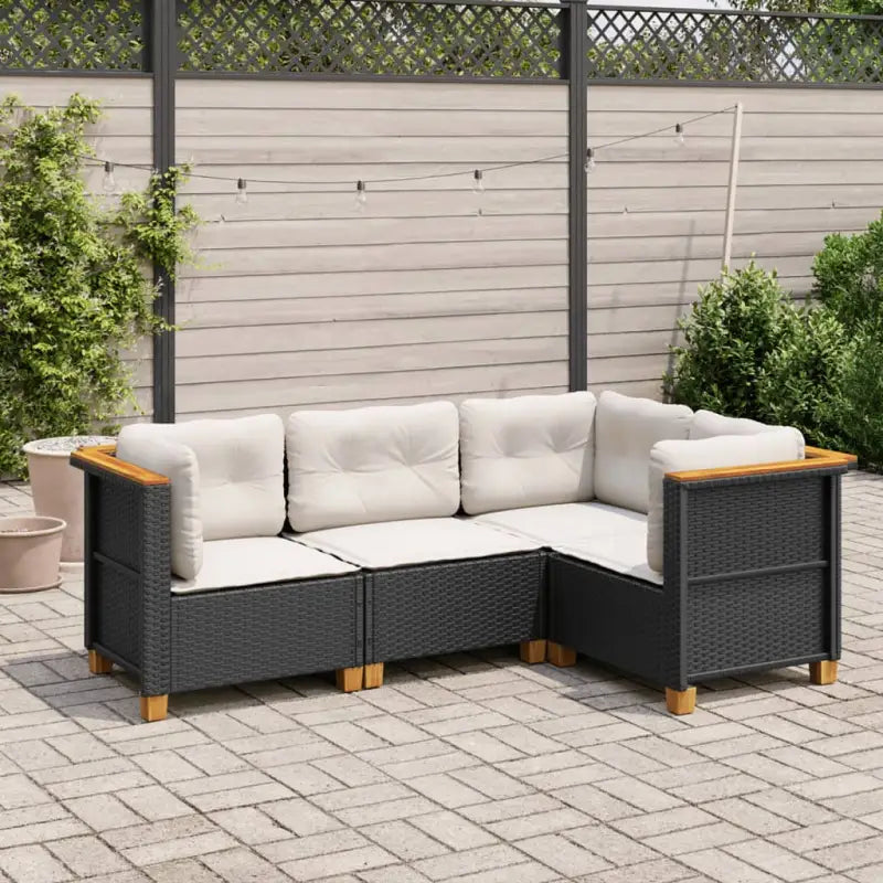 Poly Rattan Tuinset met Natuurlijke Olieafwerking en Comfortabele Zitervaring - Zwart / Zonder tafel / Dichtgeweven