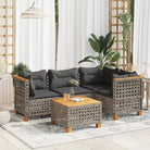 Poly Rattan Tuinset met Natuurlijke Olieafwerking en Comfortabele Zitervaring - Grijs / Met tafel / gat weven - Tuinsets