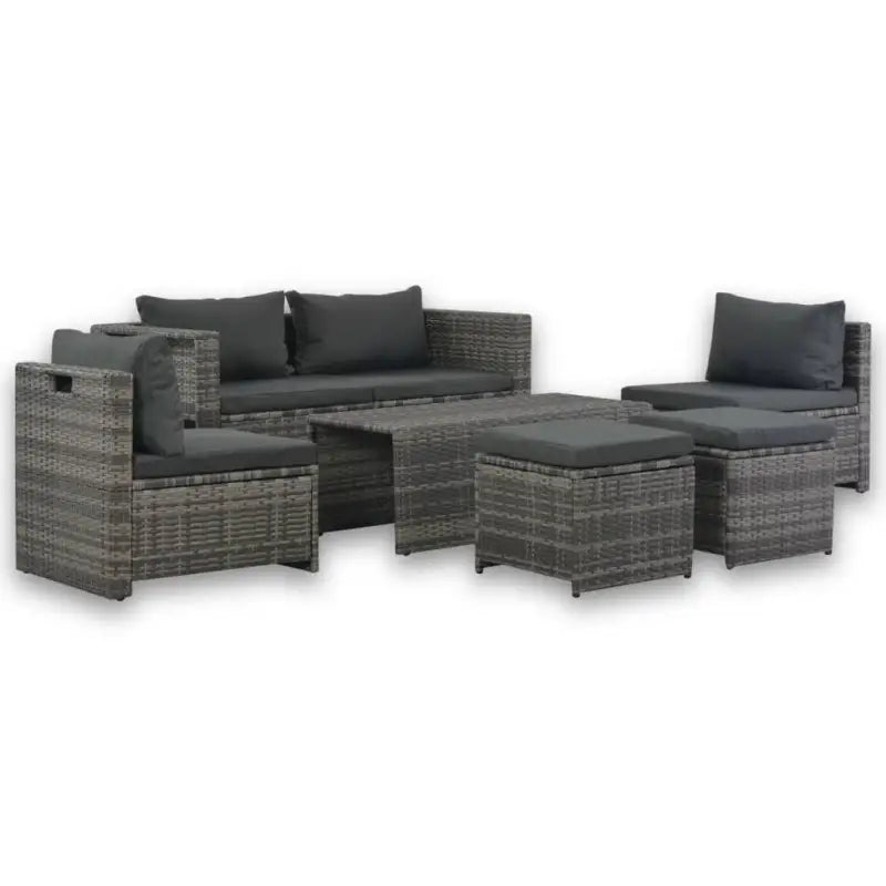 Poly Rattan Tuinset met opbergbare hoekbanken en voetensteunen - Grijs / 1 - Tuinsets